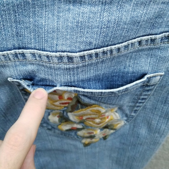 Chico's 25 Platinum Floral Marquis Blue Solid Cropped Jeans 34.5" 23.5" 12" - Picture 11 of 11